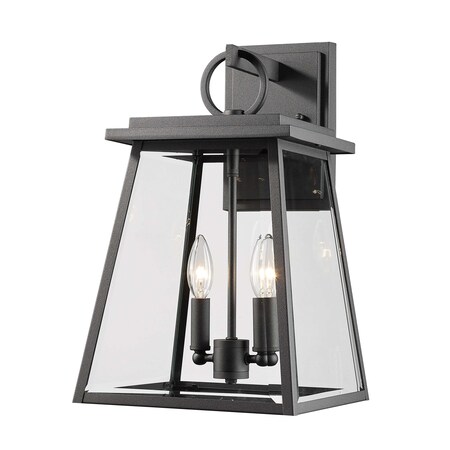 Z-Lite Broughton Outdoor Wall, 2-Light, 10.25 In.W x 11.25 In.L x 17.5 In.H, Black/Clear Beveled 521M-BK